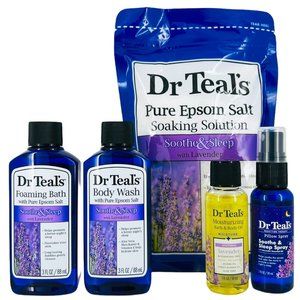 Dr Teal's Soothe & Sleep Lavender 5pc Bath Spa Gift Set Epsom Salt Oil Spray Kit